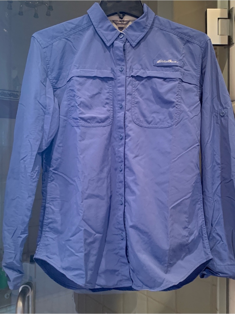 Eddie Bauer women's Long-Sleeve Periwinkle Button-Down Performance Shirt